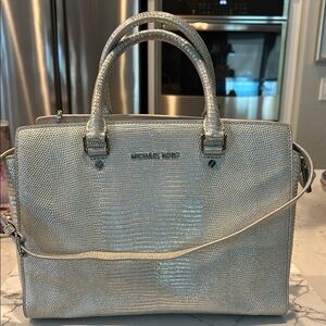 Michael Kors Metallic Silver Lizard-Embossed Tote